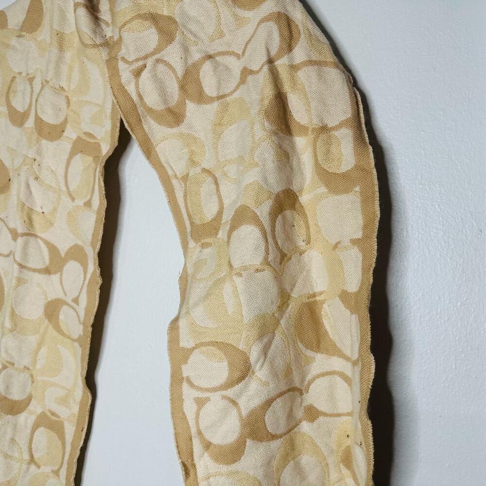 COACH Tan Ivory C Monogram 100% Merino Wool Fringe Detail Wool Winter Scarf - Picture 8 of 8
